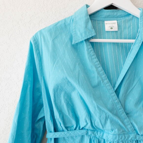 Motherhood Maternity L Blue Wrap Tie Back 3/4 Sleeve Cotton Top - Picture 6 of 12